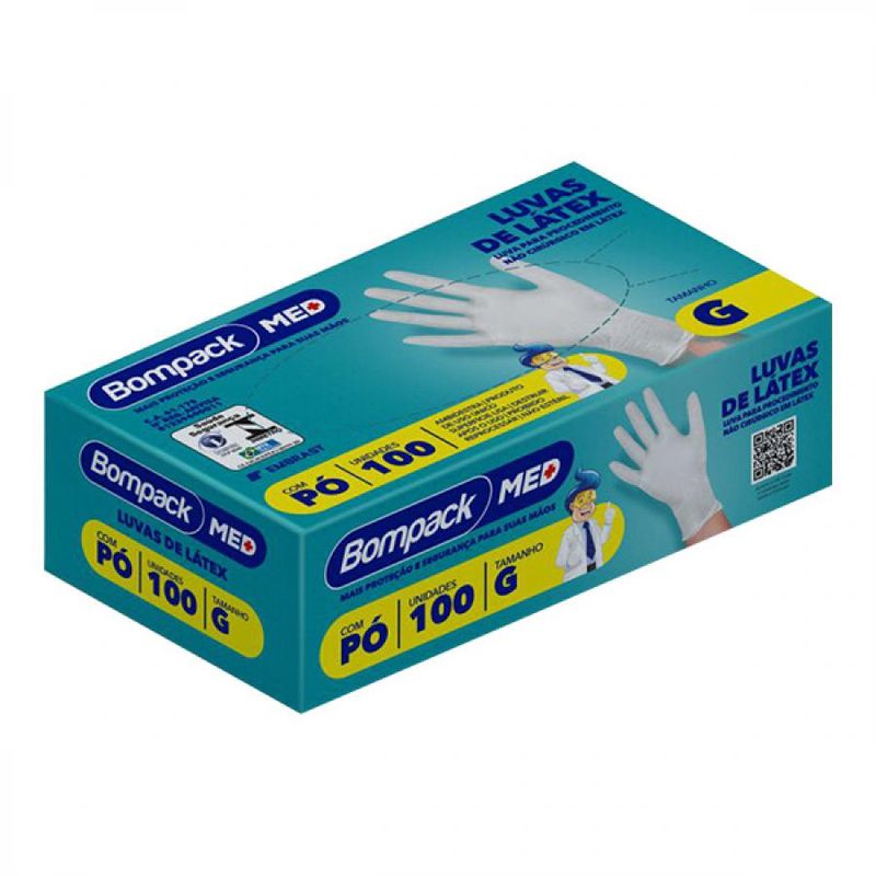Luva De Latex Bompack Com 100 Unidades Com Po Tamanho G Drogariacatarinense