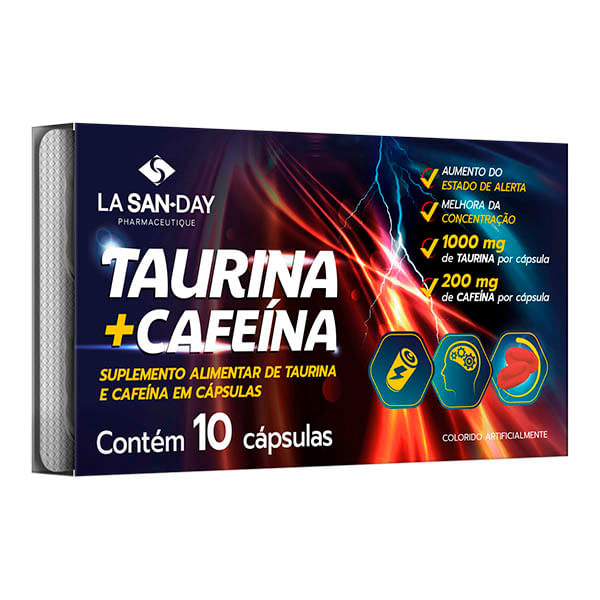Taurina+cafeína 1200mg Lasanday Com 10 Cápsulas