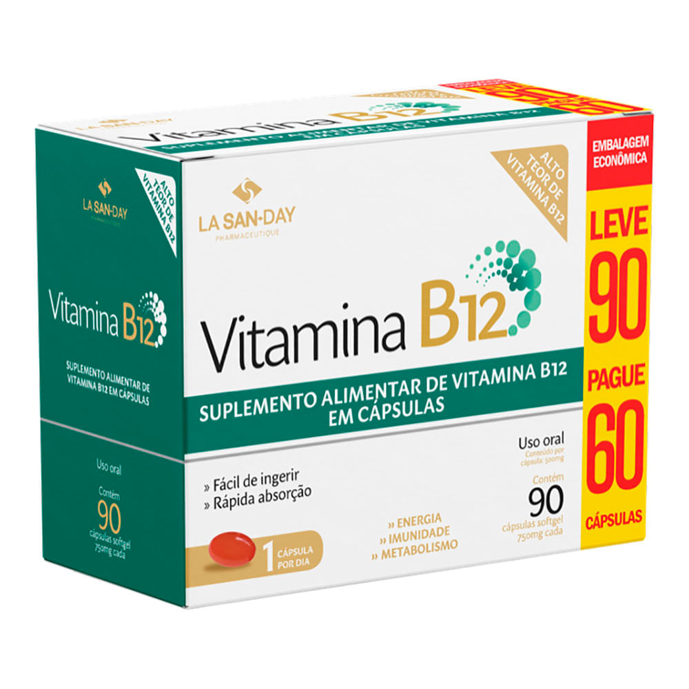 Vitamina B12 La San-Day Caixa, Leve 90 Pague 60 Cápsulas Softgel
