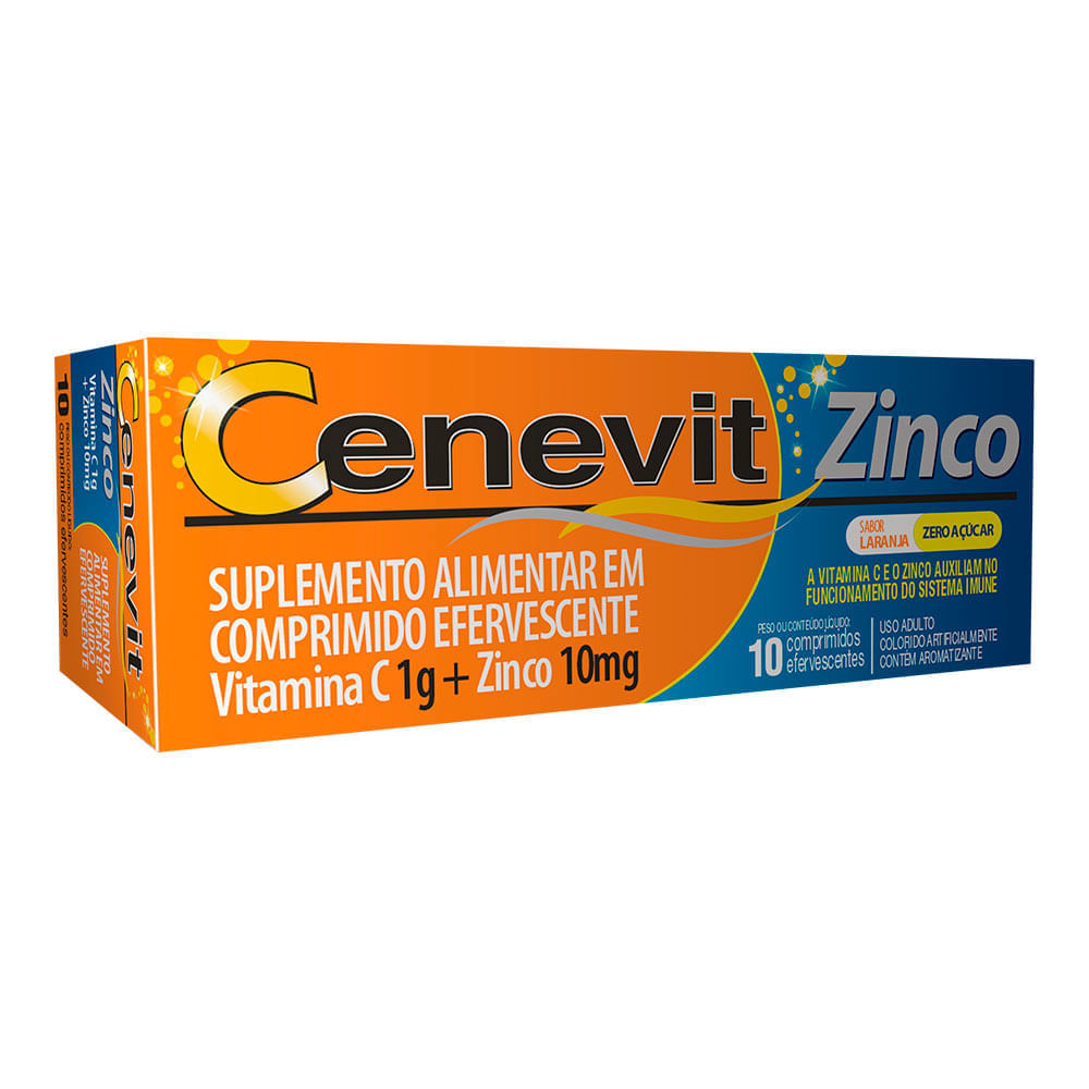 Vitamina C 1g + Zinco 10mg Cenevit Zinco Laranja 10 Comprimidos Efervescentes