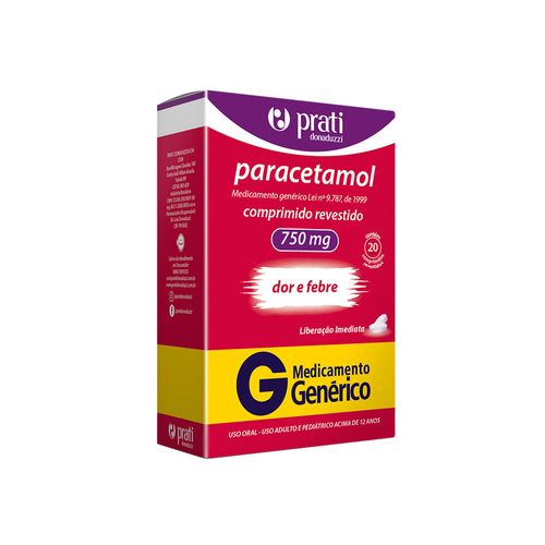 Paracetamol-Prati-Com-20-Comprimidos-Revestidos-750mg-Generico