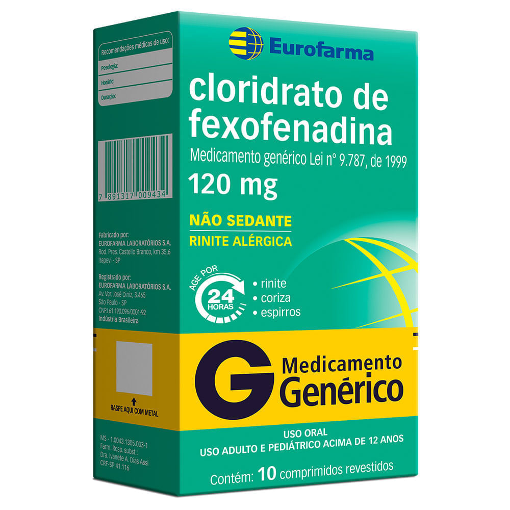 Fexofenadina 120mg Eurofarma Com 10 Comprimidos Revestidos