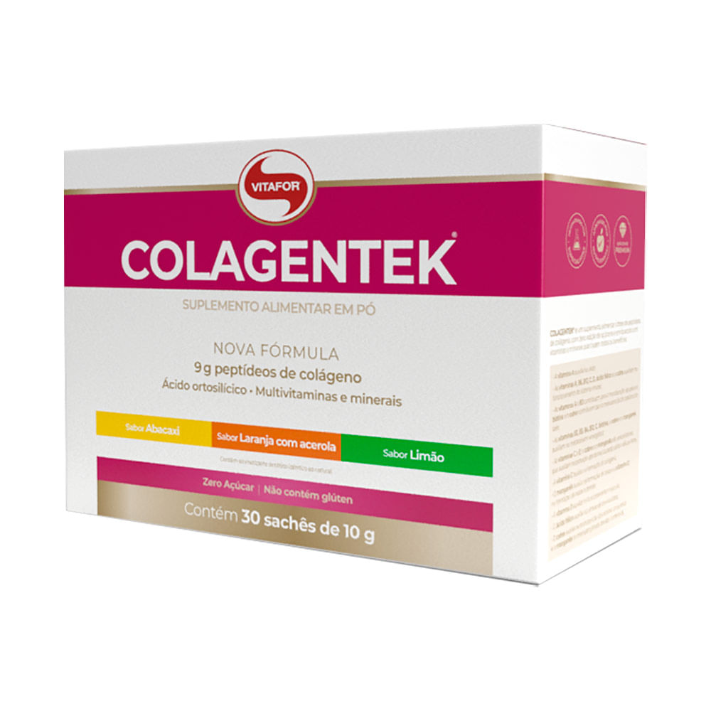 Colágeno Hidrolisado Em Pó Colagentek Vitafor Com 30 Sachês De 10g