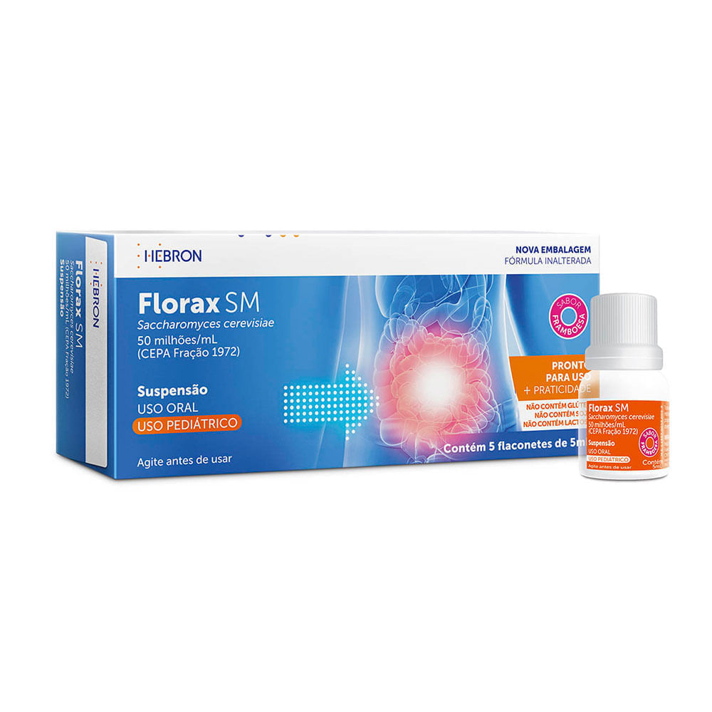 Florax Sm Framboesa Pediátrico Com 5 Flaconetes De 5ml