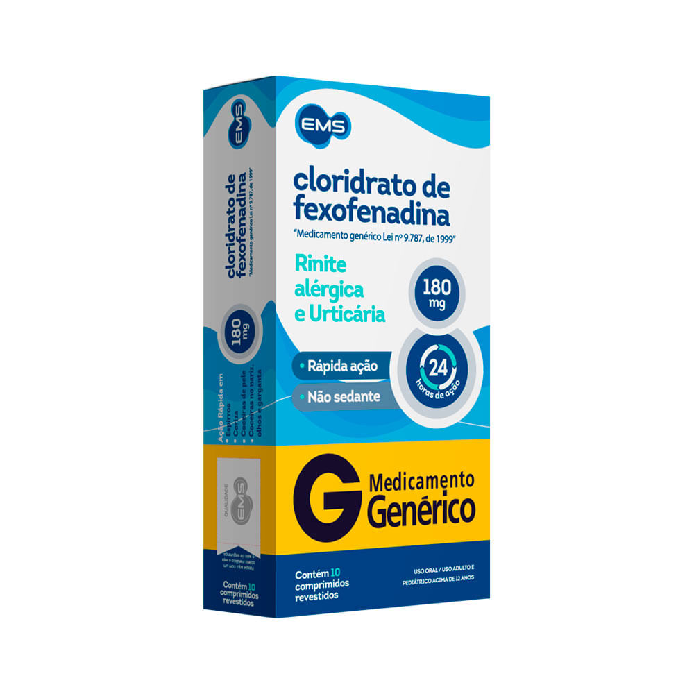 Fexofenadina Ems Com 10 Comprimidos Revestidos 180mg Generico