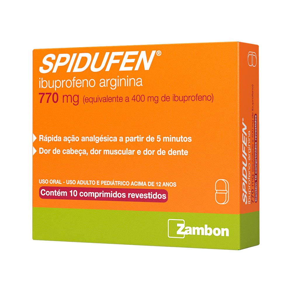 Spidufen 770mg Ibuprofeno 400mg + Arginina 370mg 10 Comprimidos  Revestidos Zambon