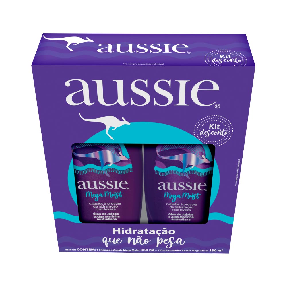 Kit 1 Shampoo Aussie Mega Moist 360ml + 1 Condicionador Aussie Mega ...