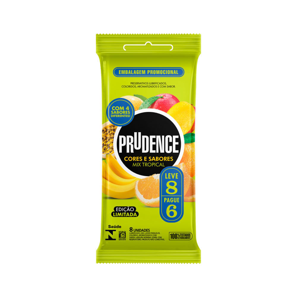 Preservativo Prudence Cores E Sabores Leve 8 Pague 6 Mix Tropical Especial