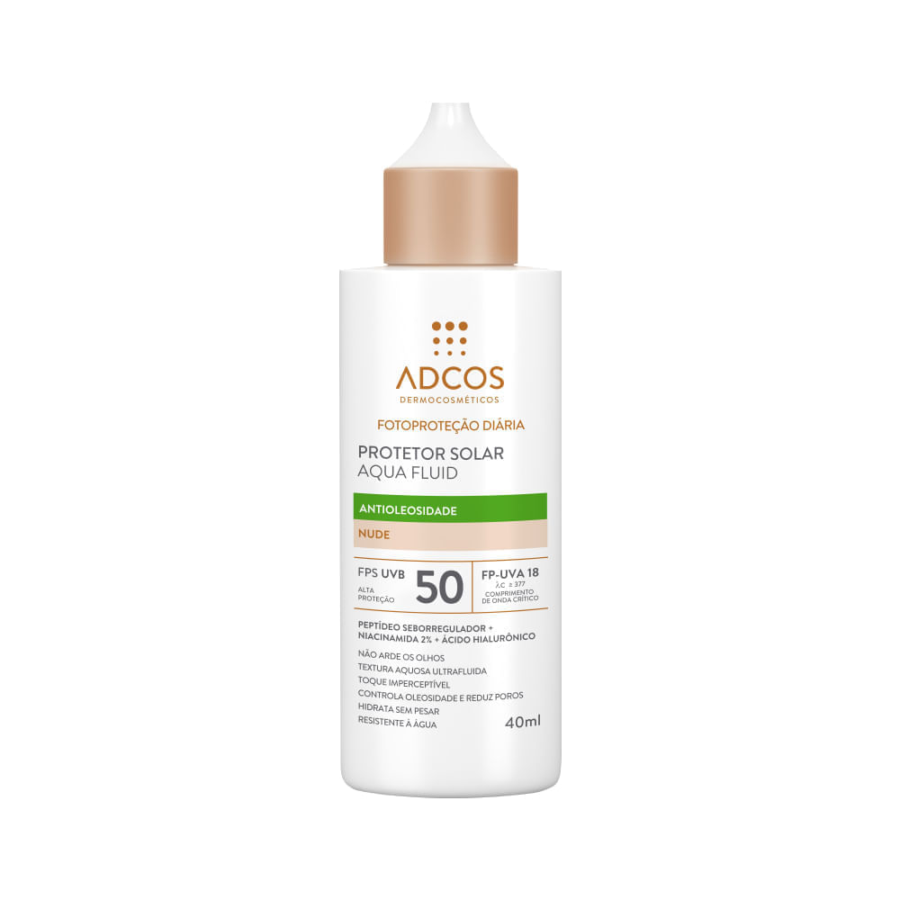 Protetor Solar Facial Adcos Aqua Fluid Antioleosidade Fps 50 Nude 40ml