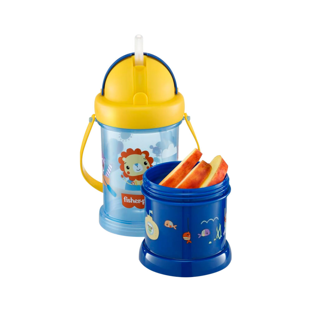 Copo Infantil Com Porta Snacks Fisher-Price Playful 12+ Meses, Azul Summer Sky Com Capacidade De 300ml