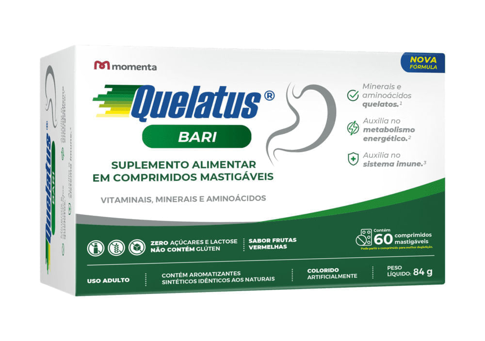 Quelatus Bari Nova Formula Com 60 Comprimidos Mastigaveis Frutas Vermelhas