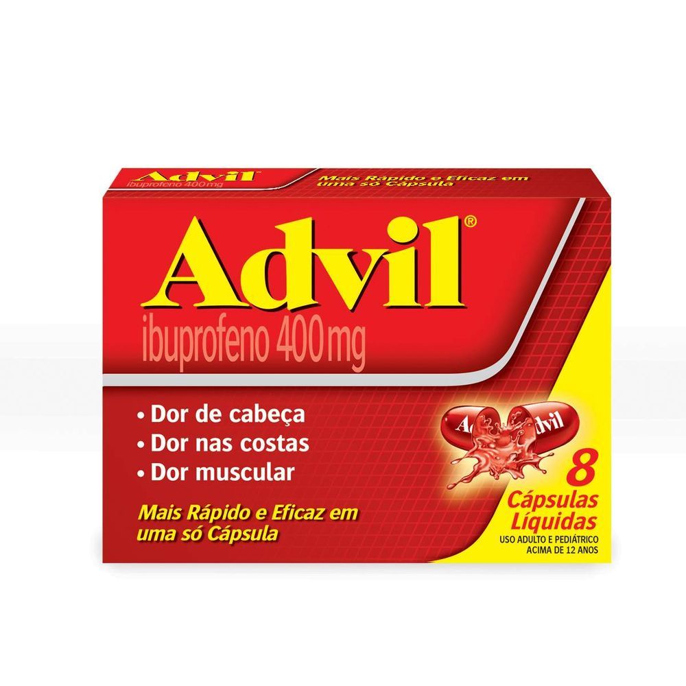 Advil Alívio Rápido Da Dor De Cabeça E Enxaqueca Com Ibuprofeno 400mg, 8 Cápsulas Advil Alivio Rapido Da Dor De Cabeca E Enxaqueca Com Ibuprofeno 400mg, 8 Capsulas