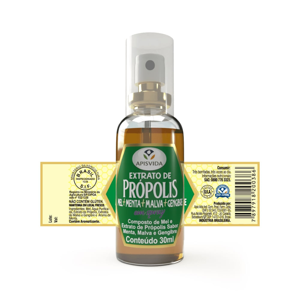 Spray Para Garganta Extrato De Propolis Sabor Gengibre Apis Vida 30ml ...