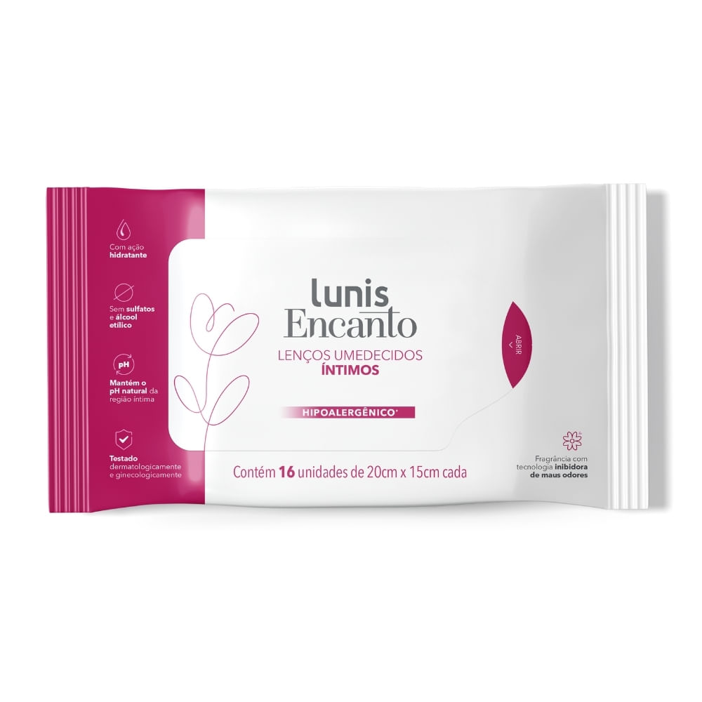 Lenço Umedecido Íntimo Lunis Encanto 16 Unidades