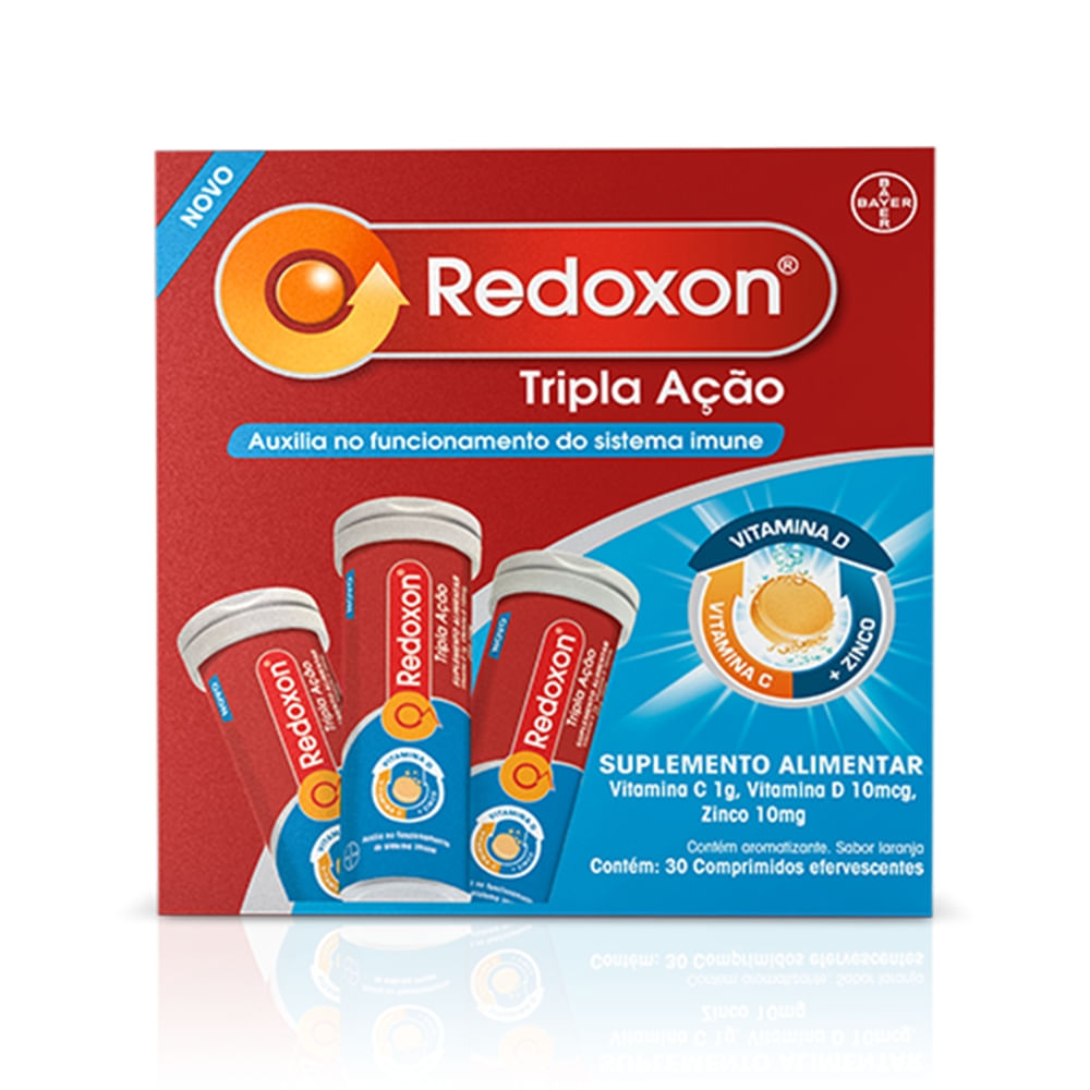 Redoxon Tripla Ação Vitamina C, D E Zinco 30 Comprimidos Efervescentes  Sabor Laranja