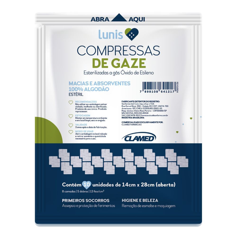 Compressa Gaze Lunis Bem Cuidar 13 Fios Com 10 Unidades