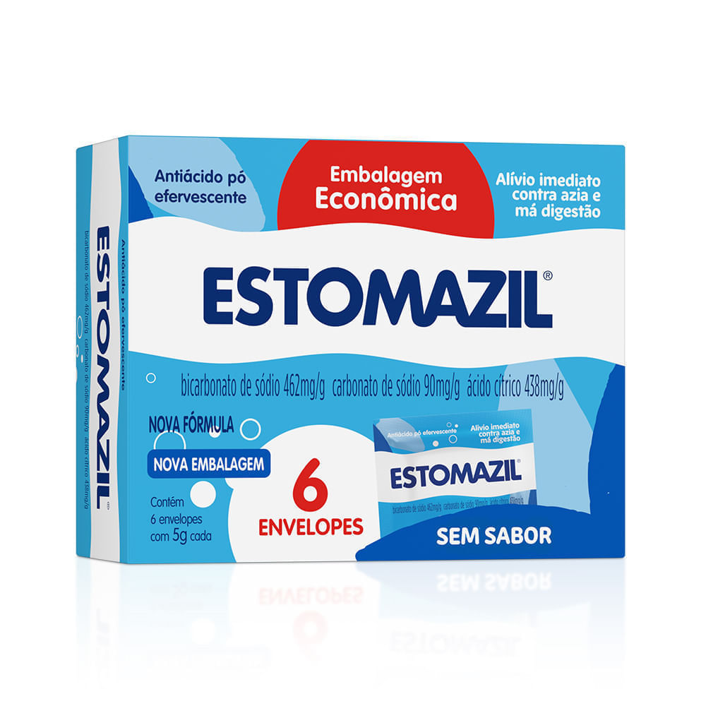 Antiácido Em Pó Efervescente Estomazil Sem Sabor 6 Sachês 5g Cada
