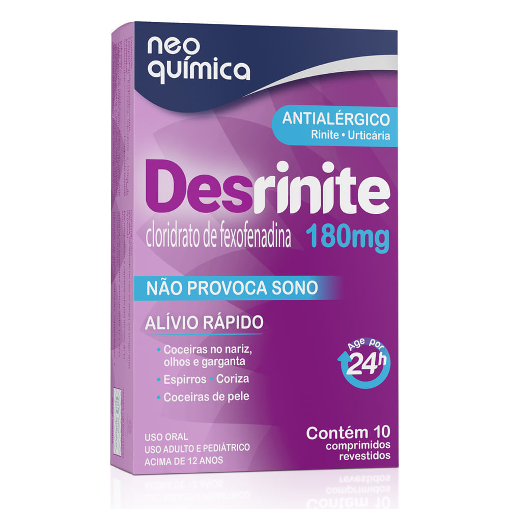 Antialérgico Desrinite Cloridrato De Fexofenadina 180mg 10 Comprimidos