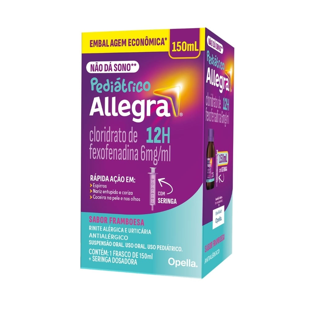 Antialergico Allegra Pediátrico Fexofenadina 6mg/ml Sabor Framboesa  150ml Com Seringa