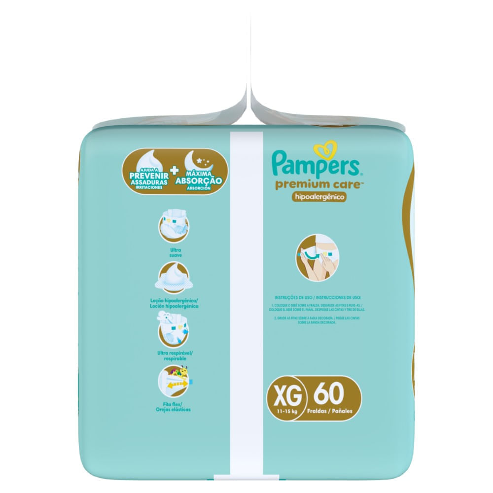 Fralda Descartável Pampers Premium Care XG Pacote com 60 Unid — foto 5